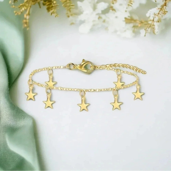Gold Star Charm Anklet Bracelet - Picture 1 of 5